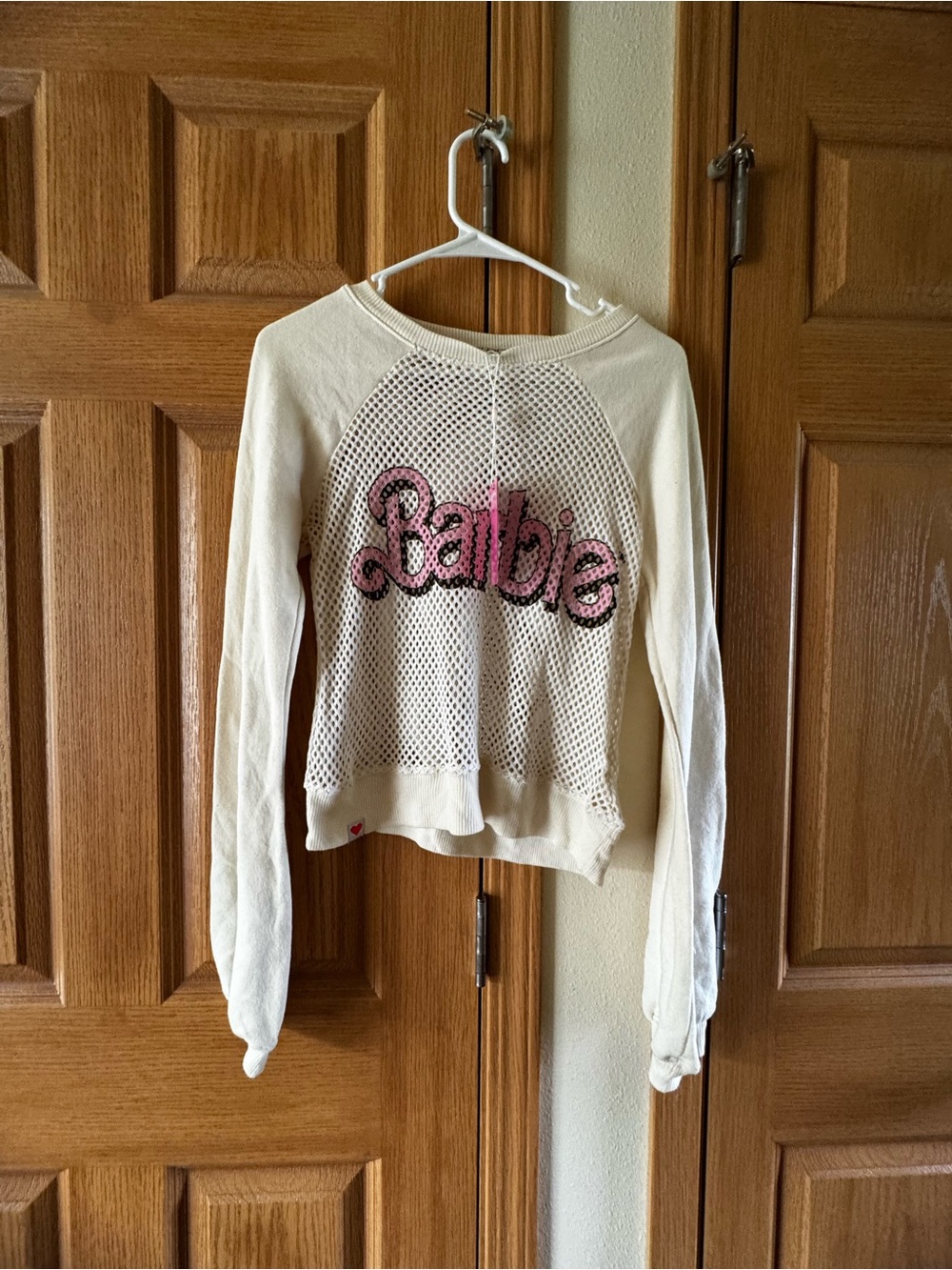 Wildfox Cream Mesh Sweater with Pink Barbie Script